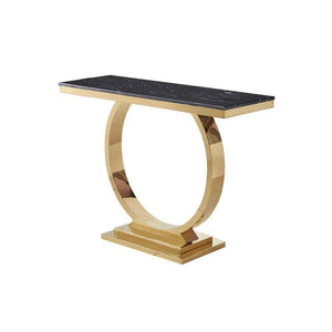 Brody Luxury Console Table with Sintered Stone Top, Gold Metal Frame Hallway Entrance Table, Modern Narrow Sofa Side Display Table - Sleek Furniture