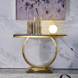 Brody Luxury Console Table with Sintered Stone Top, Gold Metal Frame Hallway Entrance Table, Modern Narrow Sofa Side Display Table - Sleek Furniture