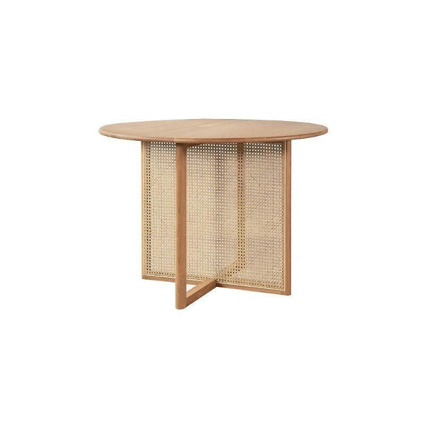 Bruce Round Rattan Dining Table Light Oak Finish Contemporary Ash Wood Dining Table for Kitchen Dining Room Compact Space Saving Table - Sleek Furniture
