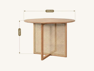 Bruce Round Rattan Dining Table Light Oak Finish Contemporary Ash Wood Dining Table for Kitchen Dining Room Compact Space Saving Table - Sleek Furniture