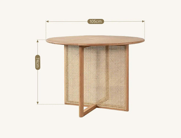 Bruce Round Rattan Dining Table Light Oak Finish Contemporary Ash Wood Dining Table for Kitchen Dining Room Compact Space Saving Table - Sleek Furniture