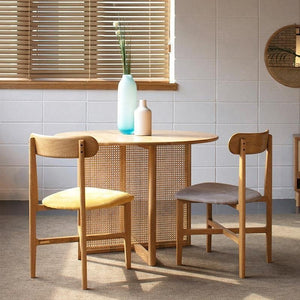 Bruce Round Rattan Dining Table Light Oak Finish Contemporary Ash Wood Dining Table for Kitchen Dining Room Compact Space Saving Table - Sleek Furniture
