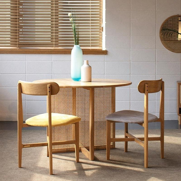 Bruce Round Rattan Dining Table Light Oak Finish Contemporary Ash Wood Dining Table for Kitchen Dining Room Compact Space Saving Table - Sleek Furniture