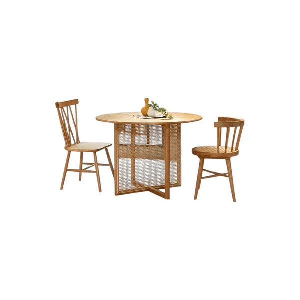 Bruce Round Rattan Dining Table Light Oak Finish Contemporary Ash Wood Dining Table for Kitchen Dining Room Compact Space Saving Table - Sleek Furniture