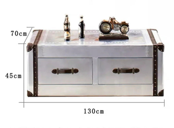 BX36 Aviator Coffee Table – Industrial Silver Metal & Painted Steel Contemporary Living Room Centre Table - Sleek Furniture