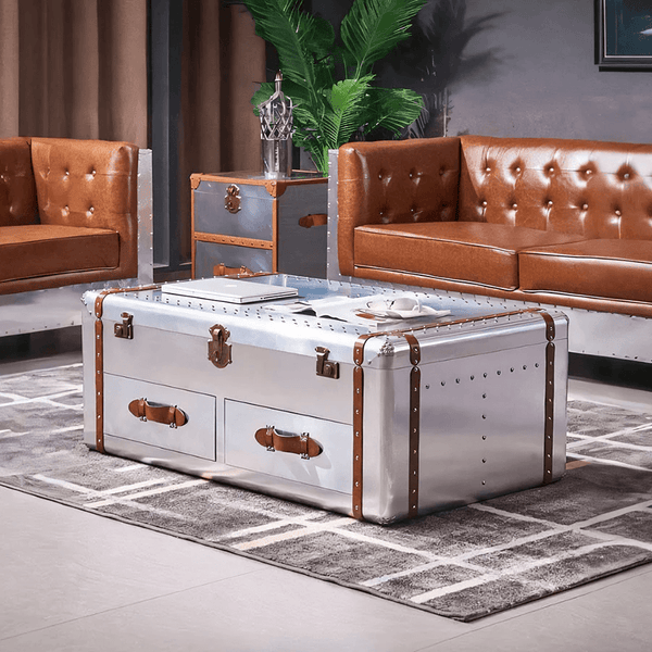 BX36 Aviator Coffee Table – Industrial Silver Metal & Painted Steel Contemporary Living Room Centre Table - Sleek Furniture