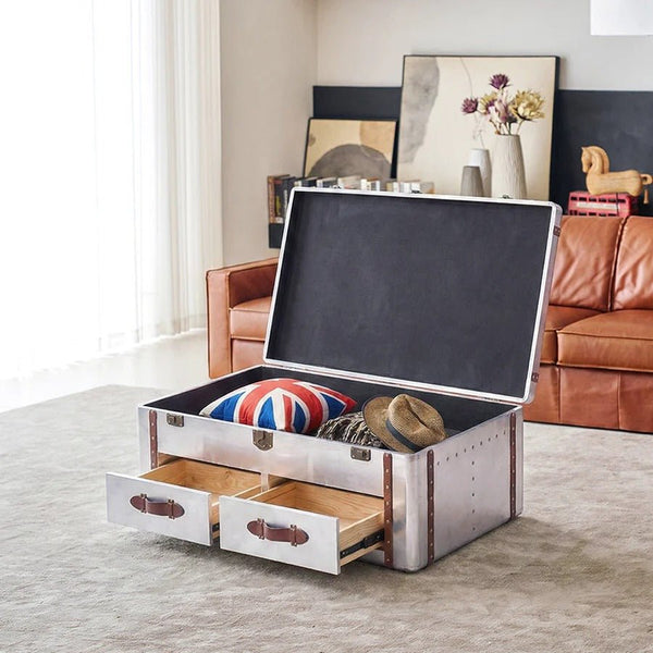 BX36 Aviator Coffee Table – Industrial Silver Metal & Painted Steel Contemporary Living Room Centre Table - Sleek Furniture