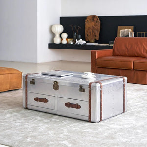 BX36 Aviator Coffee Table – Industrial Silver Metal & Painted Steel Contemporary Living Room Centre Table - Sleek Furniture