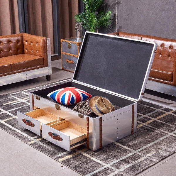 BX36 Aviator Coffee Table – Industrial Silver Metal & Painted Steel Contemporary Living Room Centre Table - Sleek Furniture