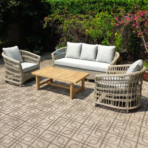 Palma Collection Outdoor Set HDPE Wicker & Aluminum Frame with Acacia Table and Quick-Dry Olefin Cushions - My Store