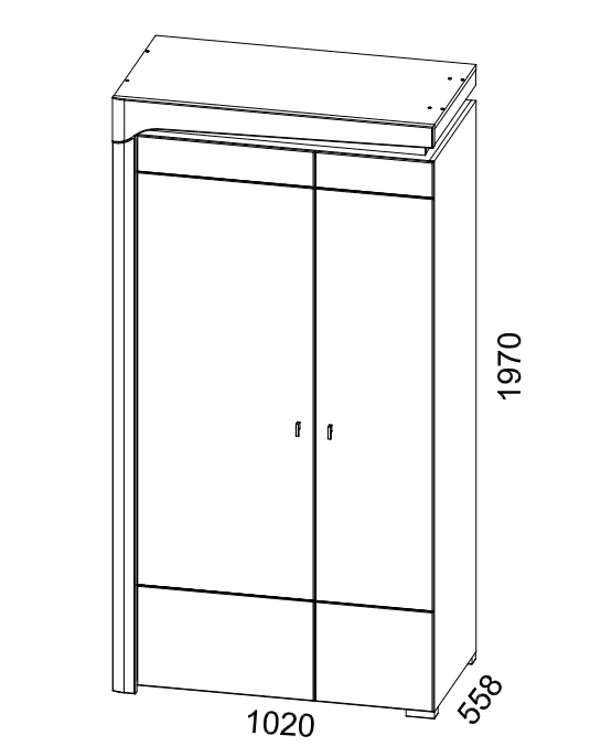 Cadillac Oak Effect & White Gloss 2-Door Wardrobe with LED Lights – 2 Hanging Rails, 4 Shelves, Modern Bedroom Storage – H197cm x W102cm x D55.8cm - My Store