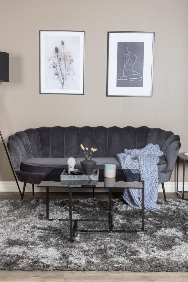 Calais 3-Seater Sofa in Dark Grey Velvet | Modern Stylish Sofa with Angled Metal Legs