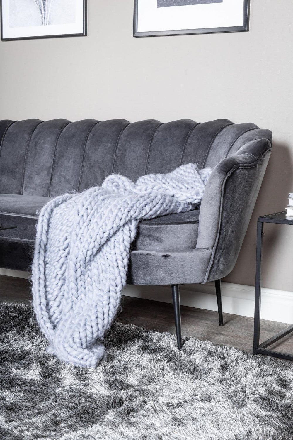 Calais 3-Seater Sofa in Dark Grey Velvet | Modern Stylish Sofa with Angled Metal Legs