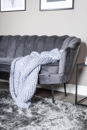 Calais 3-Seater Sofa in Dark Grey Velvet | Modern Stylish Sofa with Angled Metal Legs