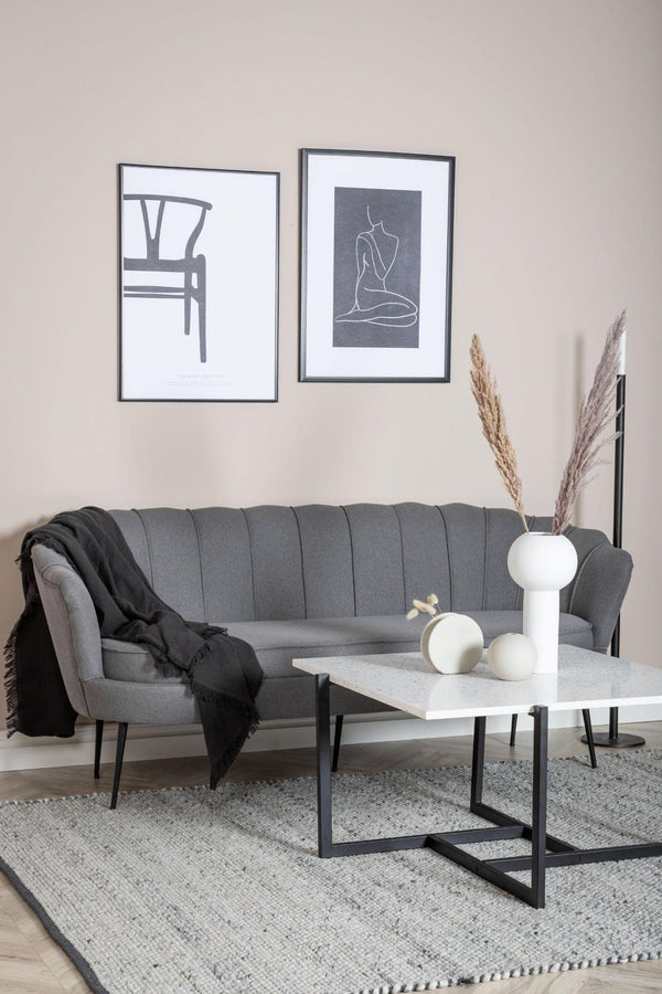 Calais 3-Seater Sofa in Grey Fabric | Modern Stylish Sofa with Angled Metal Legs