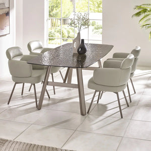 Callisto Smoked Bubble Glass Dining Table with Brushed Bronze Metal Legs – Seats 6 – 200cm - Sleek Furniture