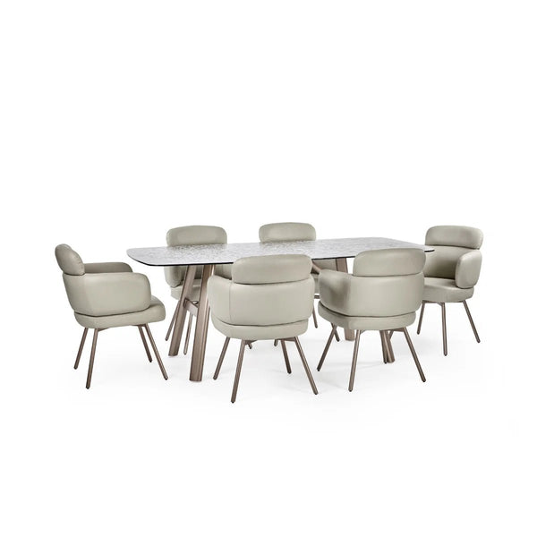 Callisto Smoked Bubble Glass Dining Table with Brushed Bronze Metal Legs – Seats 6 – 200cm - Sleek Furniture