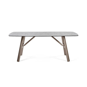 Callisto Smoked Bubble Glass Dining Table with Brushed Bronze Metal Legs – Seats 6 – 200cm - Sleek Furniture