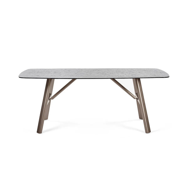 Callisto Smoked Bubble Glass Dining Table with Brushed Bronze Metal Legs – Seats 6 – 200cm - Sleek Furniture