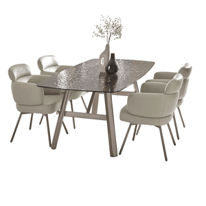 Callisto Smoked Bubble Glass Dining Table with Brushed Bronze Metal Legs – Seats 6 – 200cm - Sleek Furniture