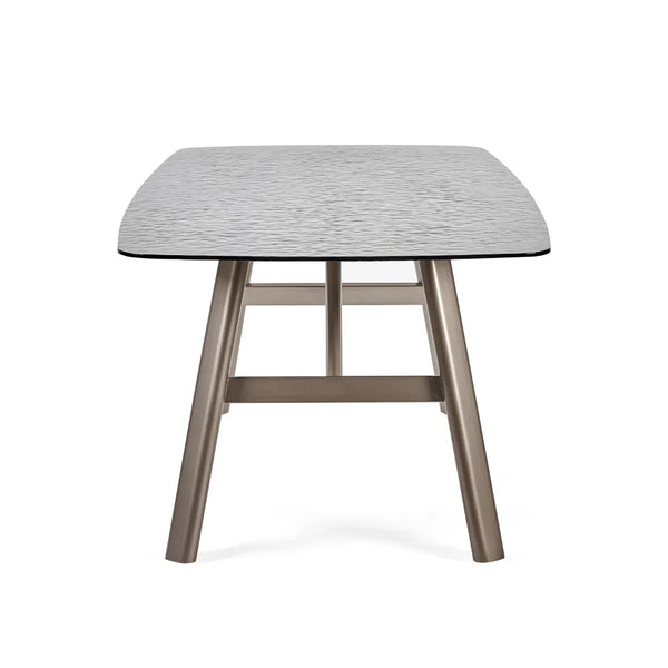 Callisto Smoked Bubble Glass Dining Table with Brushed Bronze Metal Legs – Seats 6 – 200cm - Sleek Furniture