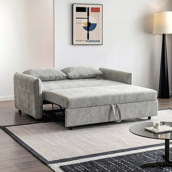Camden Two Seater Sofa Bed with Storage, Pull Out Double Sofa Bed, Chenille Upholstered Convertible Sofa for Living Room & Guest Room, Light Grey - Sleek Furniture