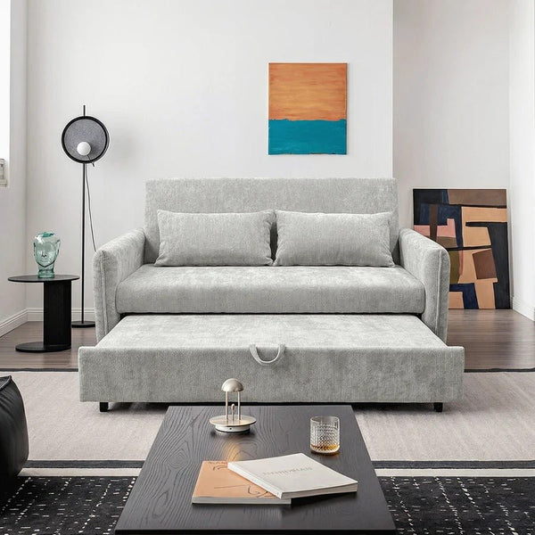 Camden Two Seater Sofa Bed with Storage, Pull Out Double Sofa Bed, Chenille Upholstered Convertible Sofa for Living Room & Guest Room, Light Grey - Sleek Furniture