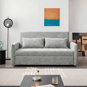 Camden Two Seater Sofa Bed with Storage, Pull Out Double Sofa Bed, Chenille Upholstered Convertible Sofa for Living Room & Guest Room, Light Grey - Sleek Furniture