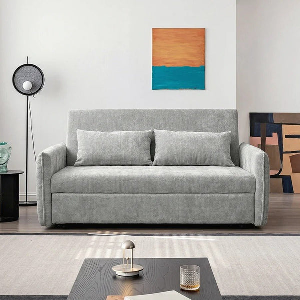 Camden Two Seater Sofa Bed with Storage, Pull Out Double Sofa Bed, Chenille Upholstered Convertible Sofa for Living Room & Guest Room, Light Grey - Sleek Furniture
