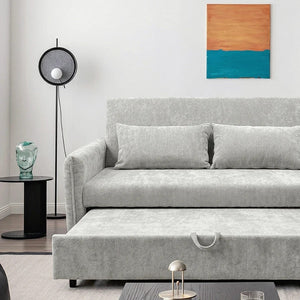 Camden Two Seater Sofa Bed with Storage, Pull Out Double Sofa Bed, Chenille Upholstered Convertible Sofa for Living Room & Guest Room, Light Grey - Sleek Furniture