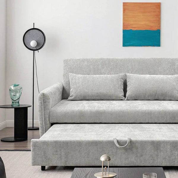 Camden Two Seater Sofa Bed with Storage, Pull Out Double Sofa Bed, Chenille Upholstered Convertible Sofa for Living Room & Guest Room, Light Grey - Sleek Furniture