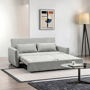 Camden Two Seater Sofa Bed with Storage, Pull Out Double Sofa Bed, Chenille Upholstered Convertible Sofa for Living Room & Guest Room, Light Grey - Sleek Furniture
