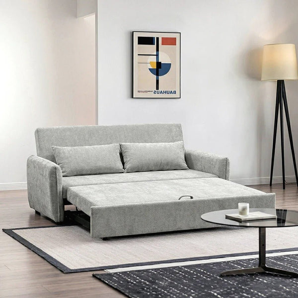 Camden Two Seater Sofa Bed with Storage, Pull Out Double Sofa Bed, Chenille Upholstered Convertible Sofa for Living Room & Guest Room, Light Grey - Sleek Furniture