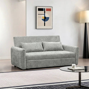 Camden Two Seater Sofa Bed with Storage, Pull Out Double Sofa Bed, Chenille Upholstered Convertible Sofa for Living Room & Guest Room, Light Grey - Sleek Furniture