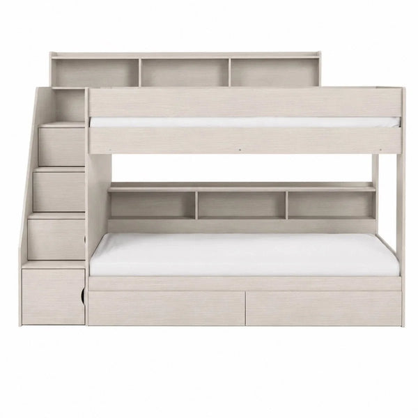 Camelot White Wooden Storage Bunk Bed with Staircase, Built-In Drawers & Shelving - Sleek Furniture