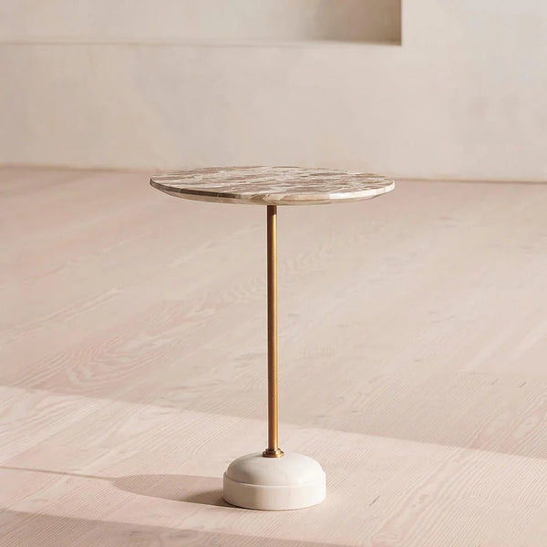 Cameron Marble Side Table & Dominic Dressing Table with Sideboard and LED Mirror – Modern Luxury Bedroom Furniture Set | Stainless Steel Frame | Contemporary Design - Sleek Furniture