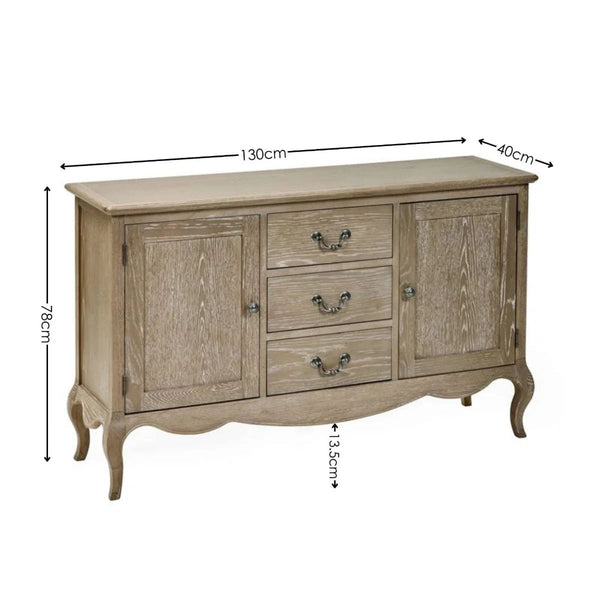 Camille French Style 2 Door 2 Drawer Sideboard in Limed Oak - Sleek Furniture