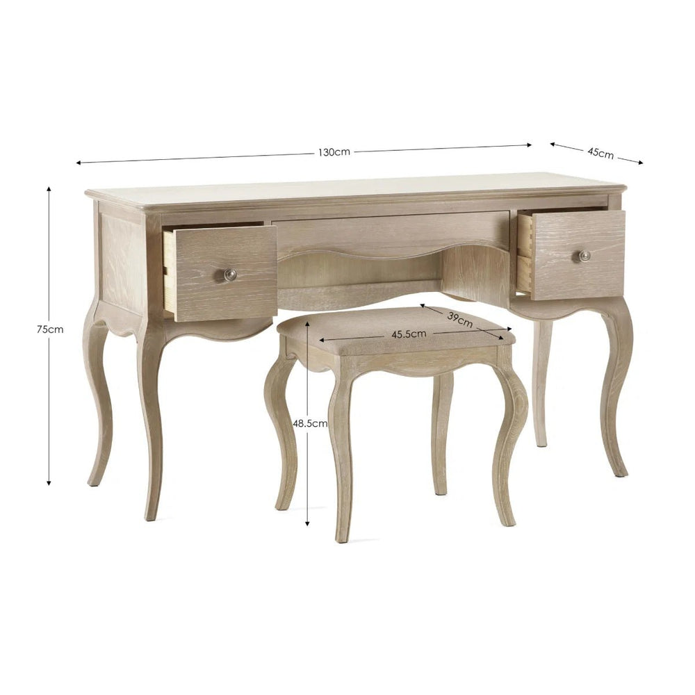 Camille French Style Dressing Table with Matching Stool, 2 Drawers, Ornate Wooden Vanity Desk for Bedroom, Elegant Makeup & Dressing Station - Sleek Furniture