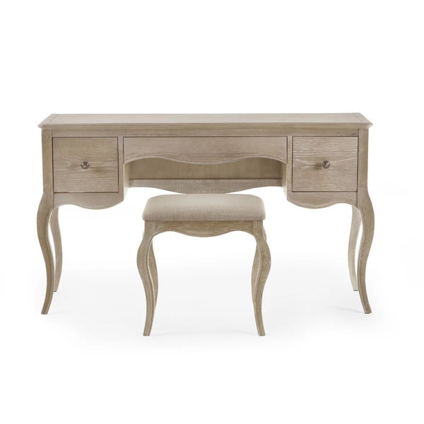 Camille French Style Dressing Table with Matching Stool, 2 Drawers, Ornate Wooden Vanity Desk for Bedroom, Elegant Makeup & Dressing Station - Sleek Furniture