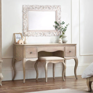 Camille French Style Dressing Table with Matching Stool, 2 Drawers, Ornate Wooden Vanity Desk for Bedroom, Elegant Makeup & Dressing Station - Sleek Furniture