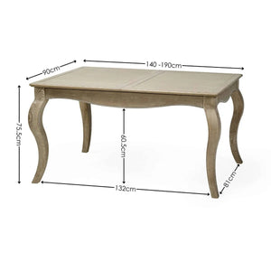 Camille French Style Lime Washed Oak Extending Dining Table – Rectangular 4-6 Seater Dining Table with Elegant Curved Legs - Sleek Furniture