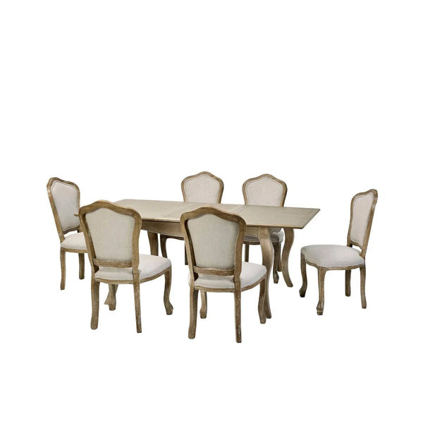 Camille French Style Lime Washed Oak Extending Dining Table – Rectangular 4-6 Seater Dining Table with Elegant Curved Legs - Sleek Furniture