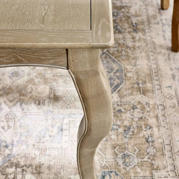 Camille French Style Lime Washed Oak Extending Dining Table – Rectangular 4-6 Seater Dining Table with Elegant Curved Legs - Sleek Furniture