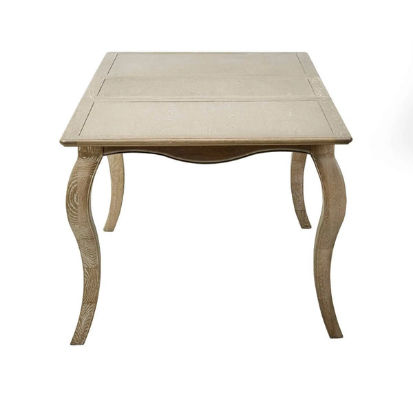 Camille French Style Lime Washed Oak Extending Dining Table – Rectangular 4-6 Seater Dining Table with Elegant Curved Legs - Sleek Furniture