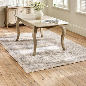 Camille French Style Lime Washed Oak Extending Dining Table – Rectangular 4-6 Seater Dining Table with Elegant Curved Legs - Sleek Furniture