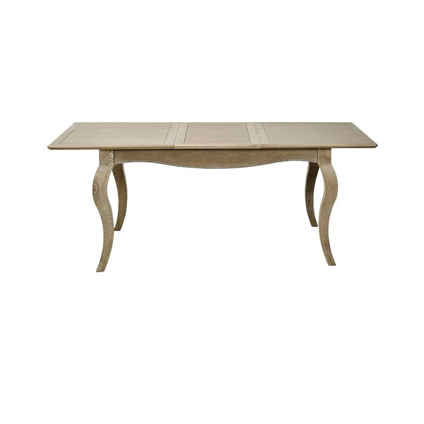 Camille French Style Lime Washed Oak Extending Dining Table – Rectangular 4-6 Seater Dining Table with Elegant Curved Legs - Sleek Furniture