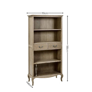 Camille French Style Lime Washed Oak Tall Bookcase with Drawers – 180cm Wooden Display Shelving Unit - Sleek Furniture