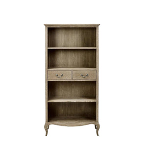 Camille French Style Lime Washed Oak Tall Bookcase with Drawers – 180cm Wooden Display Shelving Unit - Sleek Furniture