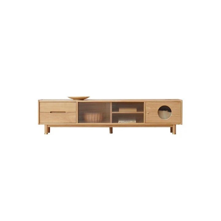 Canaz Extendable TV Stand with Storage – Ash Wood Solid Frame & Glass Finish – Modern Media Unit for Living Room, Coffee Table & Side Cabinet Function - Sleek Furniture