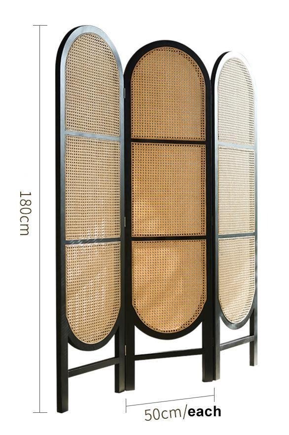 Cane Rattan Room Divider Screen – Foldable Oak Finish Privacy Panel for Living Room & Bedroom – Contemporary Wooden Room Separator - Sleek Furniture